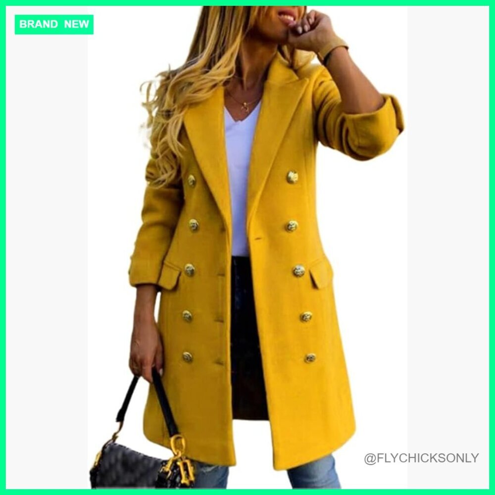 Double Breasted Wool Blend Peacoat Notched Lapel Midi Length